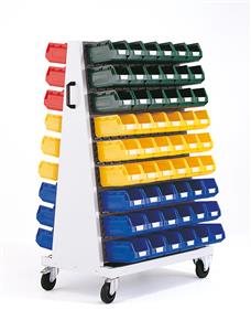 Bott workshop tool board trolley with 6 Louvre Panels and a 108 open fronted plastic containers. 1600mm high x 1000mm wide x 650mm deep. Panels fit vertically or at an incline.... Bott PerfoTool Trollies | Mobile Shadow Boards | Mobile Tool Storage